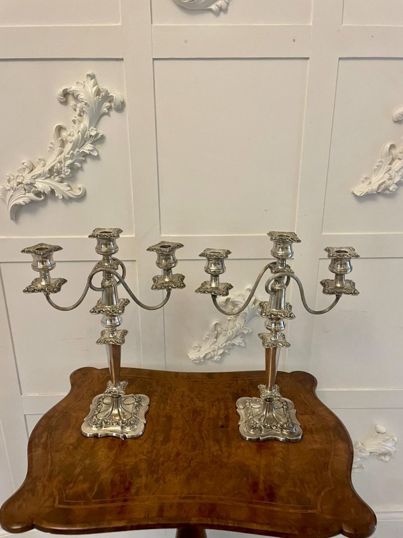 Pair of Antique Edwardian Quality Silver Plated Candelabras - Image 2